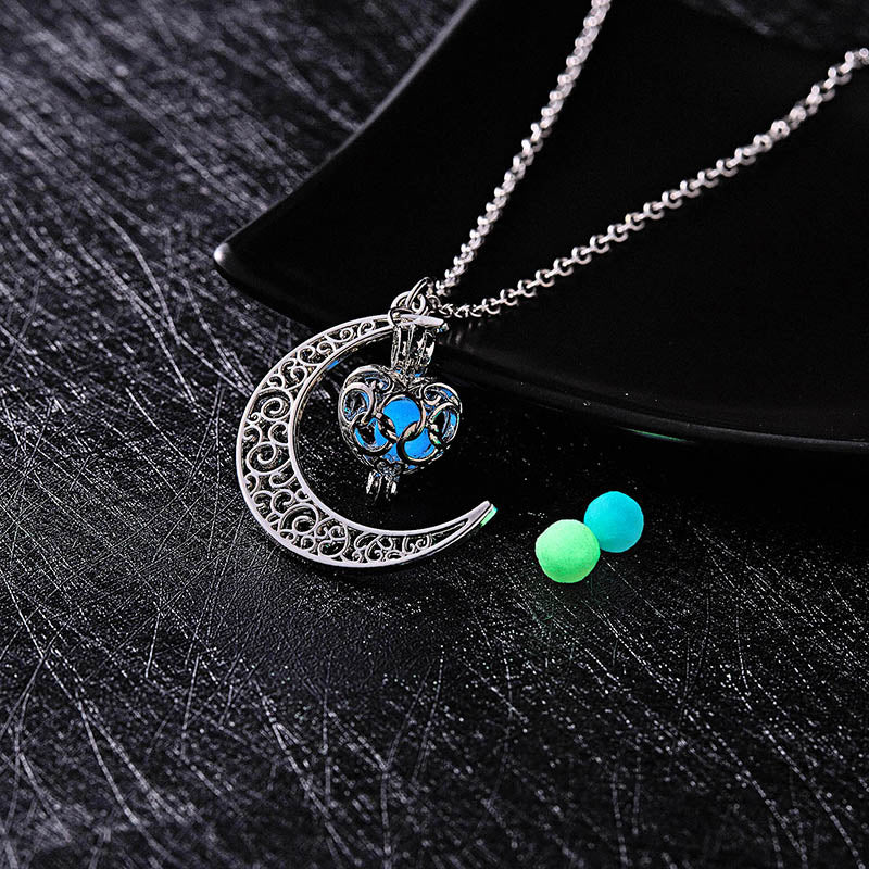 Glow In The Dark Necklace Moon Square Heart Necklaces For Woman Hollow Water Drop Pendant Night Fluorescence Light Accessories ShopOnlyDeal