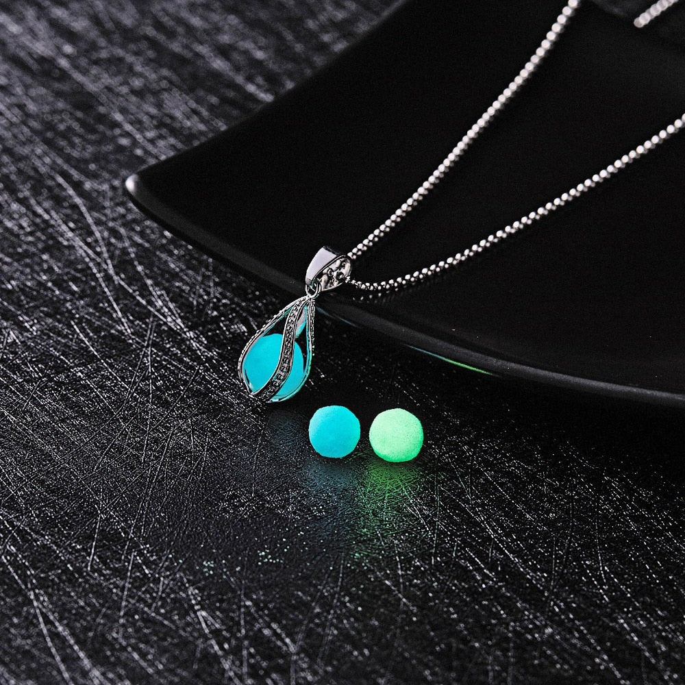 Glow In The Dark Necklace Moon Square Heart Necklaces For Woman Hollow Water Drop Pendant Night Fluorescence Light Accessories ShopOnlyDeal