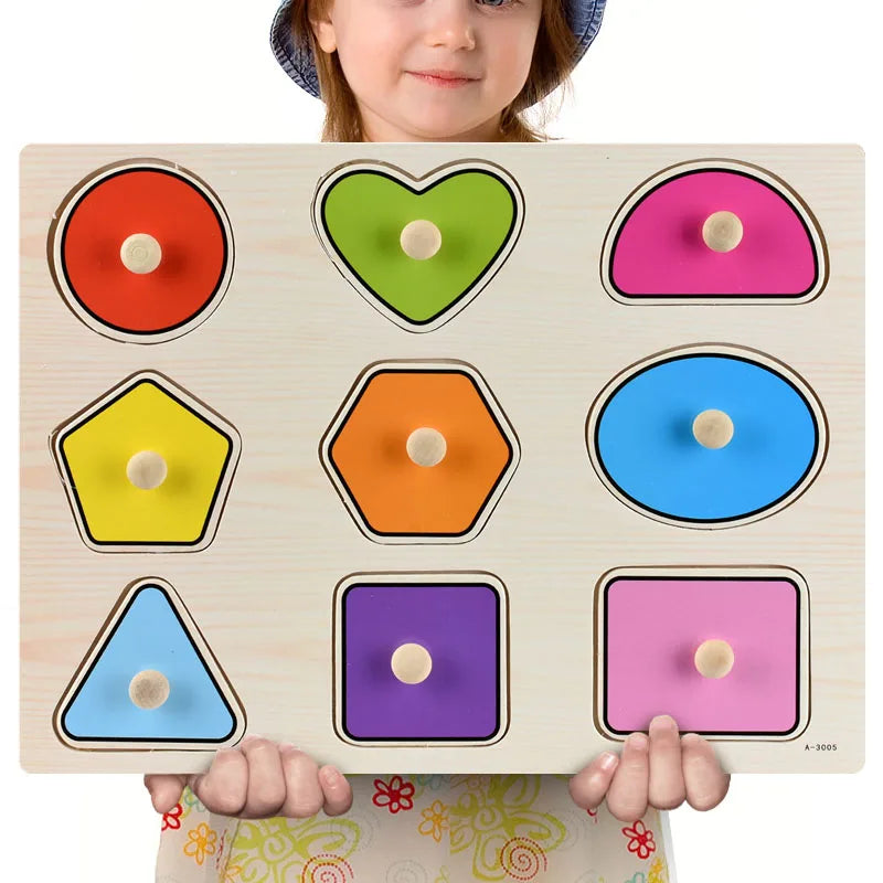 Montessori Wooden Puzzles Hand Grab Boards Toys Tangram Jigsaw Baby Educational Toys Cartoon Vehicle Animals Fruits 3D Puzzles ShopOnlyDeal