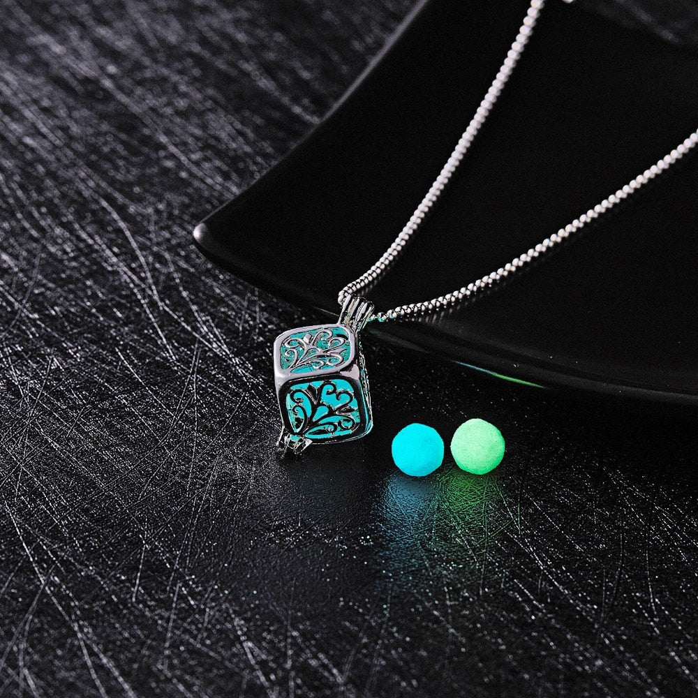 Glow In The Dark Necklace Moon Square Heart Necklaces For Woman Hollow Water Drop Pendant Night Fluorescence Light Accessories ShopOnlyDeal