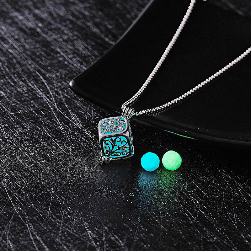 Glow In The Dark Necklace Moon Square Heart Necklaces For Woman Hollow Water Drop Pendant Night Fluorescence Light Accessories ShopOnlyDeal