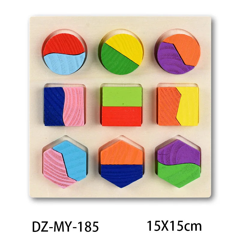 Montessori Wooden Puzzles Hand Grab Boards Toys Tangram Jigsaw Baby Educational Toys Cartoon Vehicle Animals Fruits 3D Puzzles ShopOnlyDeal