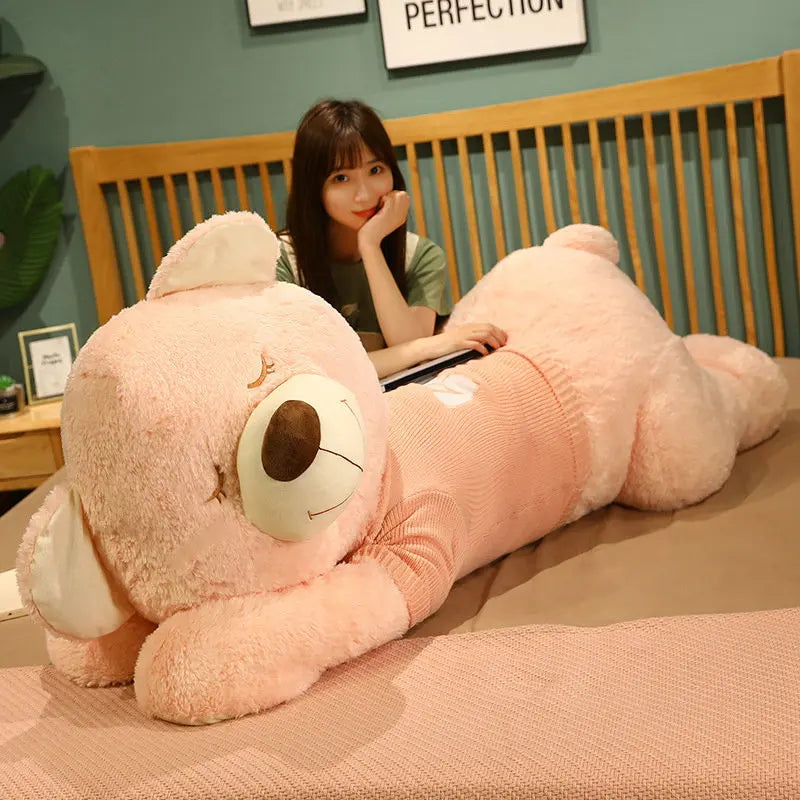 Giant Size Lying Teddy Plush Toy - Soft Sweater Bear Plush Pillow - Perfect Xmas Gift, Available in 80CM and 100CM ShopOnlyDeal