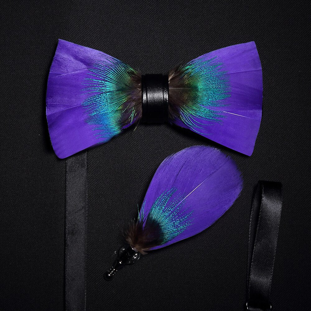 Bow Tie & Pin set handmade Natural Feather bowtie Gift Box Business Suit For Wedding Party Fashion Colorful Men's ShopOnlyDeal