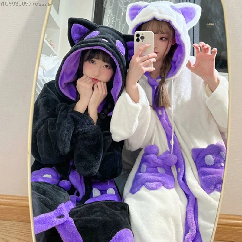 Halloween Ghost Fuzzy Plush Pajamas Ponchos For Women Y2k Winter Thicken Cute Hooded Loose Pajamas Capes Home Fur Sets ShopOnlyDeal