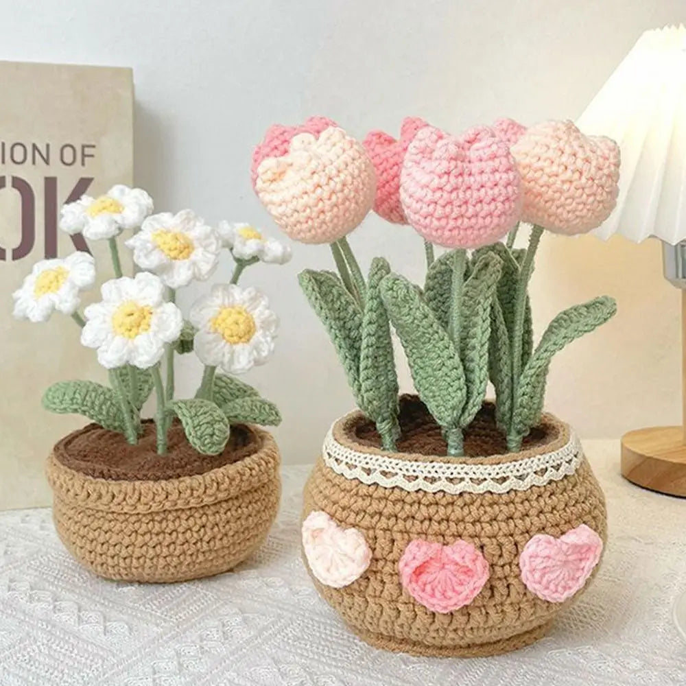 Handmade DIY Tulip Flowers Plant Potted Crochet Knitting Kit for Adults and Kids Crochet Starter Knitting Kit ShopOnlyDeal