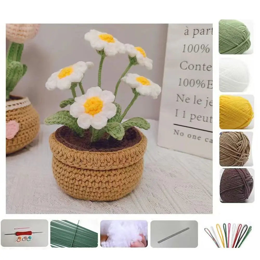 Handmade DIY Tulip Flowers Plant Potted Crochet Knitting Kit for Adults and Kids Crochet Starter Knitting Kit ShopOnlyDeal