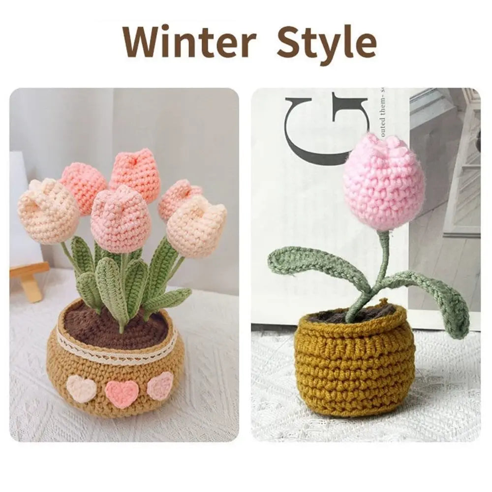 Handmade DIY Tulip Flowers Plant Potted Crochet Knitting Kit for Adults and Kids Crochet Starter Knitting Kit ShopOnlyDeal