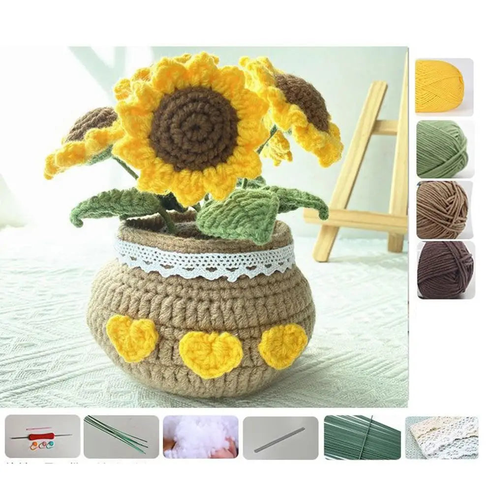 Handmade DIY Tulip Flowers Plant Potted Crochet Knitting Kit for Adults and Kids Crochet Starter Knitting Kit ShopOnlyDeal