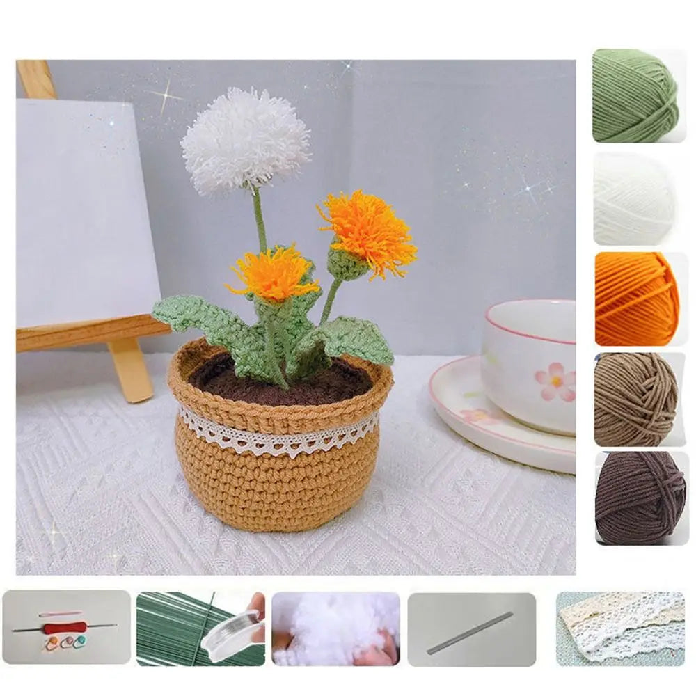 Handmade DIY Tulip Flowers Plant Potted Crochet Knitting Kit for Adults and Kids Crochet Starter Knitting Kit ShopOnlyDeal