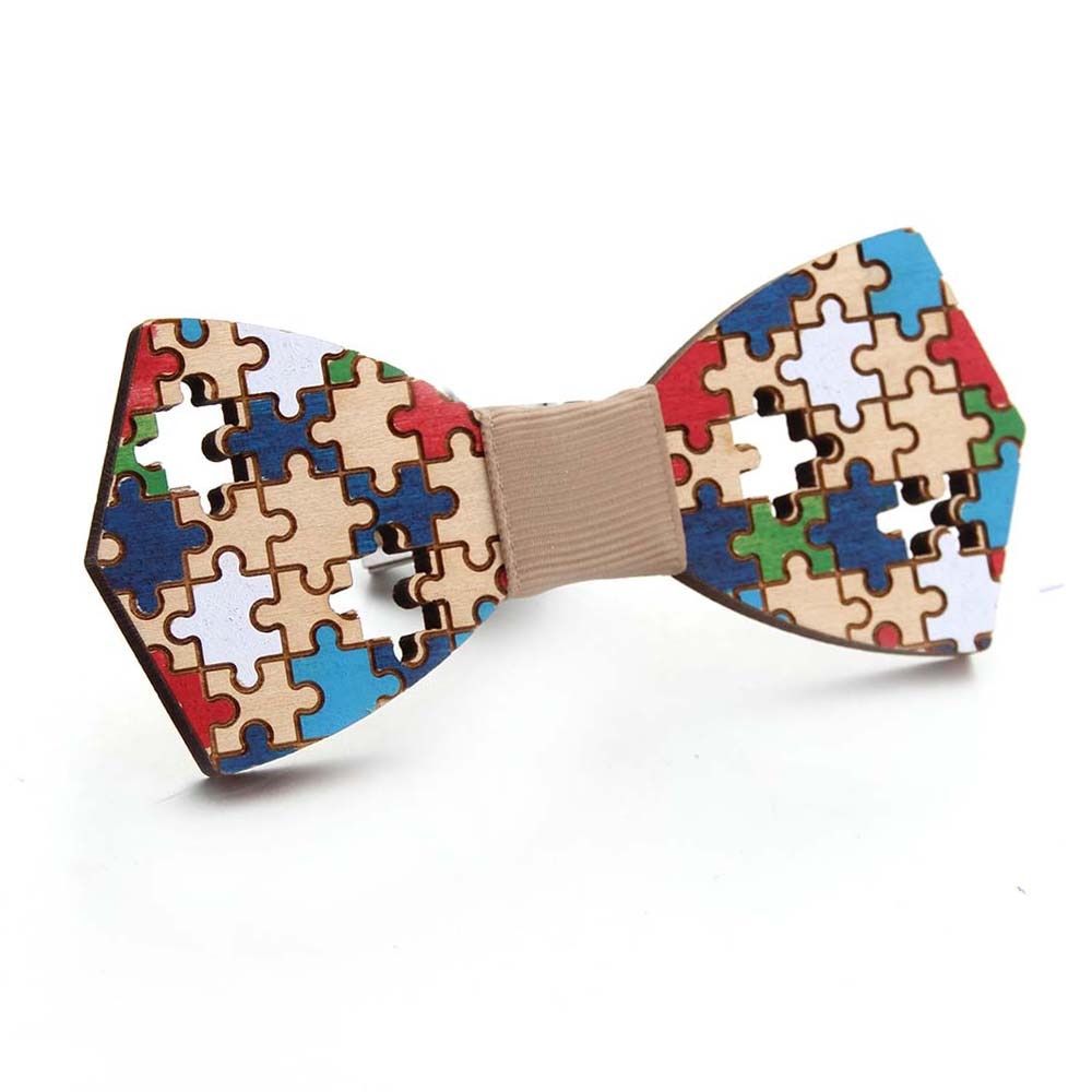 Wooden Puzzle Bowtie Jigsaw Gentleman Bow Ties Handmade Color Pattern Tie Party Bow Ties Butterfly Wooden Unique Tie for Man ShopOnlyDeal