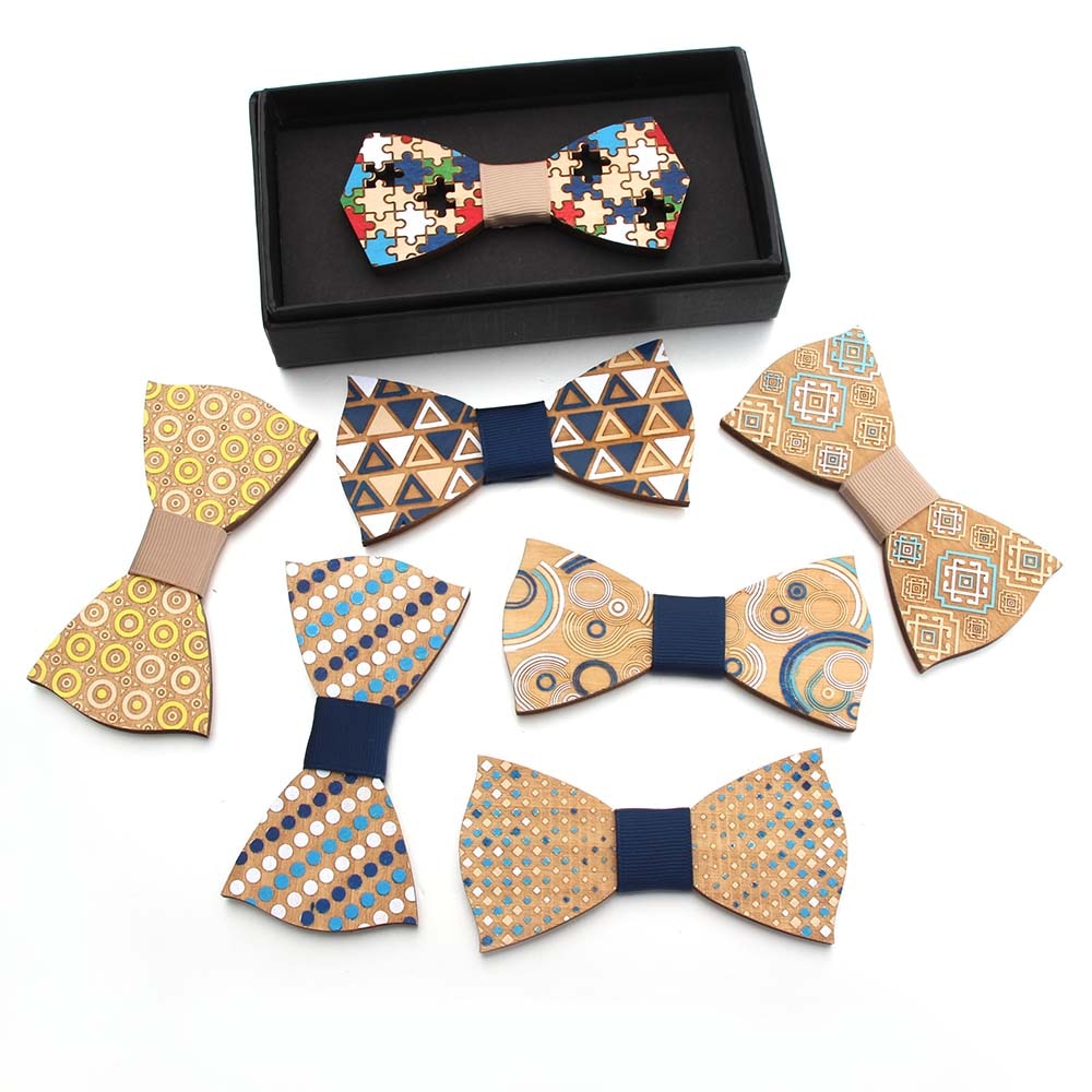 Wooden Puzzle Bowtie Jigsaw Gentleman Bow Ties Handmade Color Pattern Tie Party Bow Ties Butterfly Wooden Unique Tie for Man ShopOnlyDeal