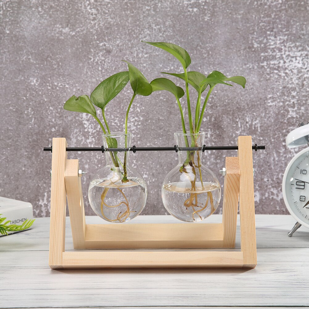 Hydroponic Plant Transparent Vase Glass Wood Vases Glass Flower Vase Plant Bonsai Hanging Pots Home Garden Decor Wedding Decoration ShopOnlyDeal