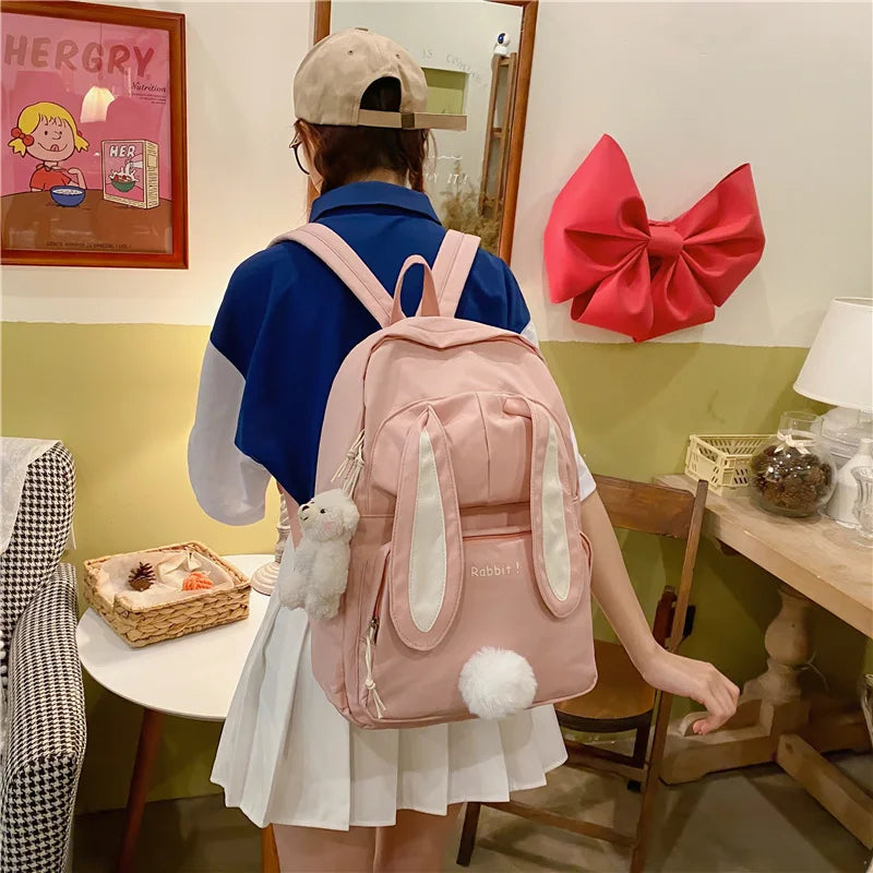 Cute Rabbit Young Girl School Backpack Female Large Capacity Kawaii Back Pack Mochila Pink Women Bagpack Nylon Cartoon Schoolbag ShopOnlyDeal