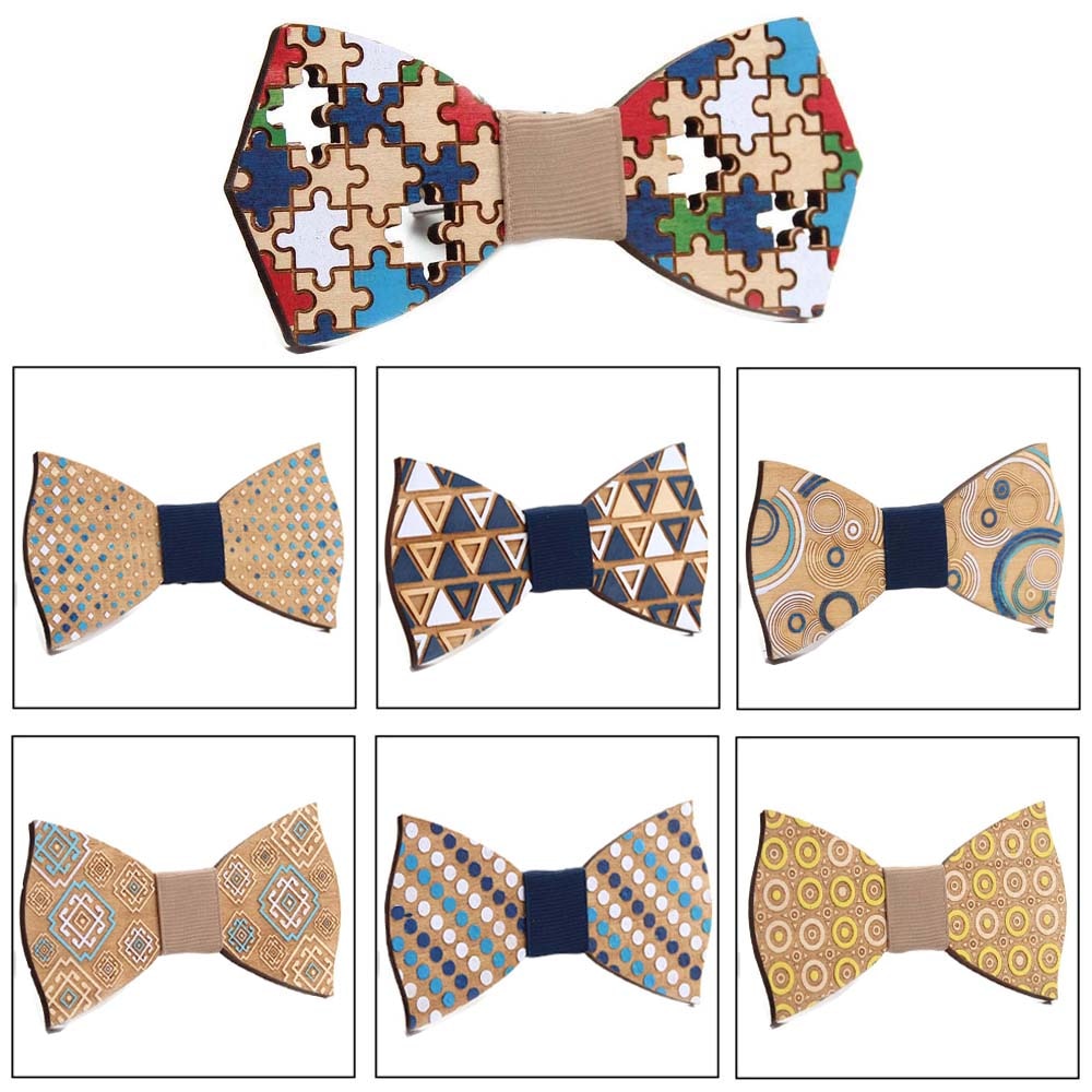 Wooden Puzzle Bowtie Jigsaw Gentleman Bow Ties Handmade Color Pattern Tie Party Bow Ties Butterfly Wooden Unique Tie for Man ShopOnlyDeal