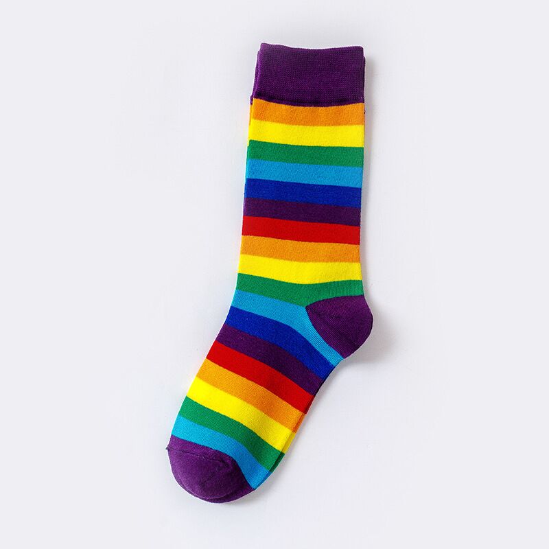 Rainbow Striped Casual Socks1 Pair Cotton Elasticity Sweat Women Long Sock Candy Colors Sporty Meias Retro Harajuku Casual Socks ShopOnlyDeal