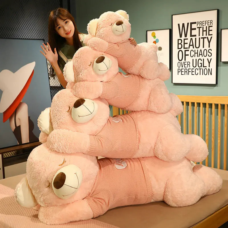 Giant Size Lying Teddy Plush Toy - Soft Sweater Bear Plush Pillow - Perfect Xmas Gift, Available in 80CM and 100CM ShopOnlyDeal