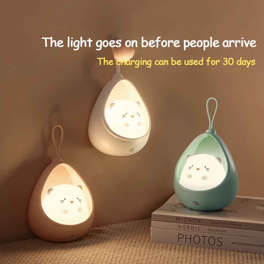 Kids Room Night Light with Sensor Control Cute Animal In A Basket Human Kids Bedroom USB Rechargeable Silicone LED wall lights ShopOnlyDeal