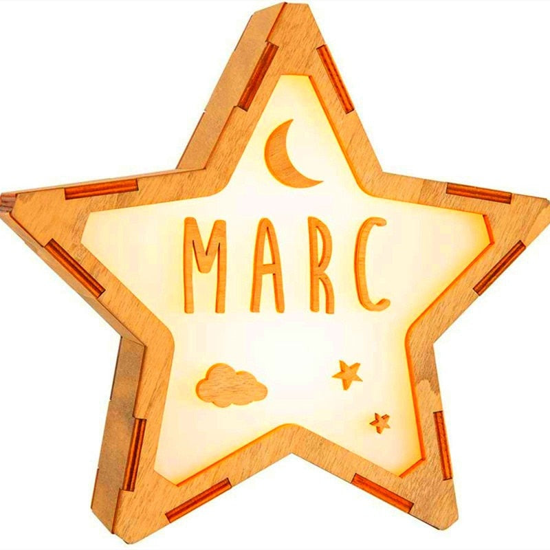 Personalized Wood Star Night Light USB Name / Text Custom Lamps For Baby Christmas Custom Wedding Gift Home Decor Decorative Lamp ShopOnlyDeal