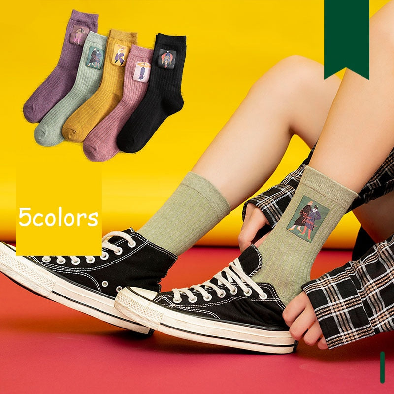 Cotton Women Long Socks 2022 Autumn Breathable Deodorant  New Cute Cartoon Fashion Brief Wild Trend Motion Cotton Socks Women HOPUS MY SOCKS Store