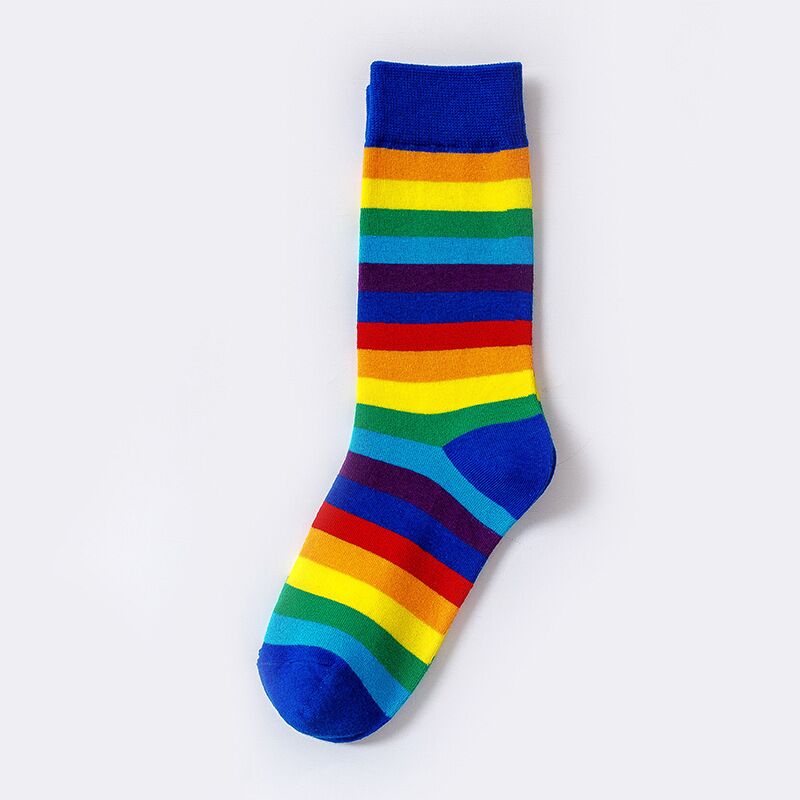 Rainbow Striped Casual Socks1 Pair Cotton Elasticity Sweat Women Long Sock Candy Colors Sporty Meias Retro Harajuku Casual Socks ShopOnlyDeal