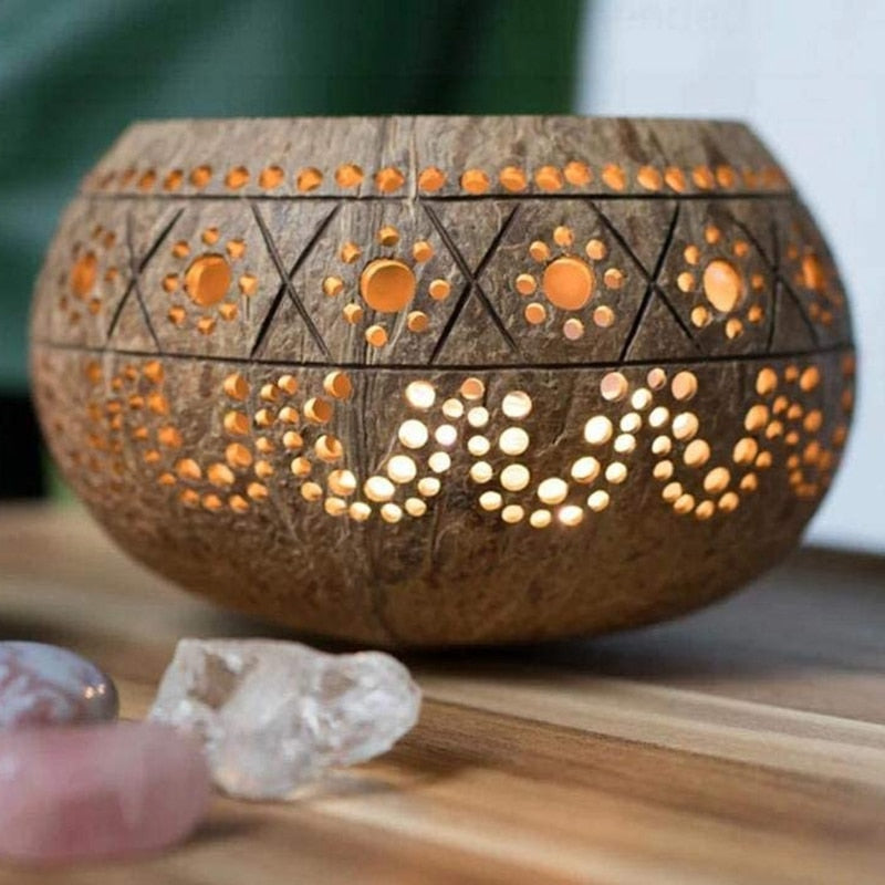 Candle Coconut Shell Bowl,Candle Holders,Handmade Coconut Shell Candle Holder for Tealight Small Pillar,Storage Bowl ShopOnlyDeal