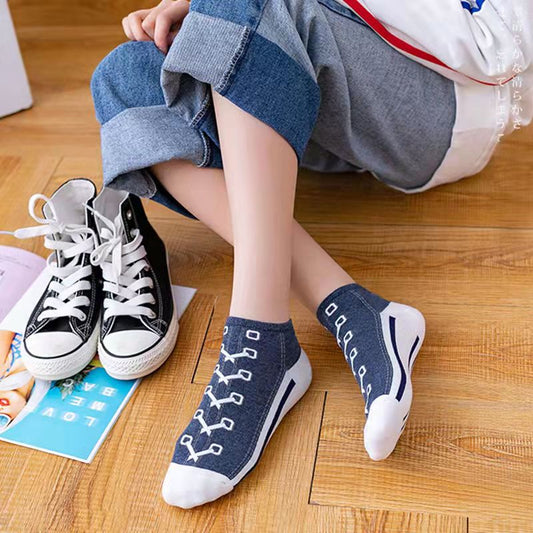 5 Pairs Funny Style Skate Shoe Socks for Men and Women Set - Short Ankle Socks with Shoelace Design, Thick and Warm for Autumn and Winter - Fashionable and Comfortable Socks for Everyday Wear ShopOnlyDeal