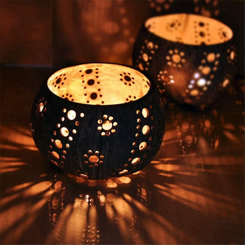 Candle Coconut Shell Bowl,Candle Holders,Handmade Coconut Shell Candle Holder for Tealight Small Pillar,Storage Bowl ShopOnlyDeal