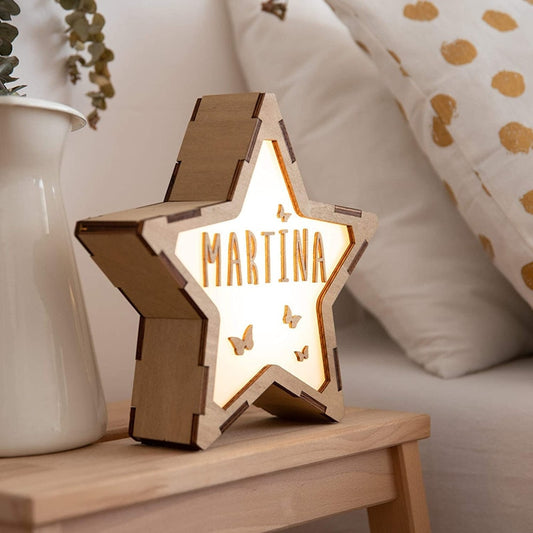 Personalized Wood Star Night Light USB Name / Text Custom Lamps For Baby Christmas Custom Wedding Gift Home Decor Decorative Lamp ShopOnlyDeal