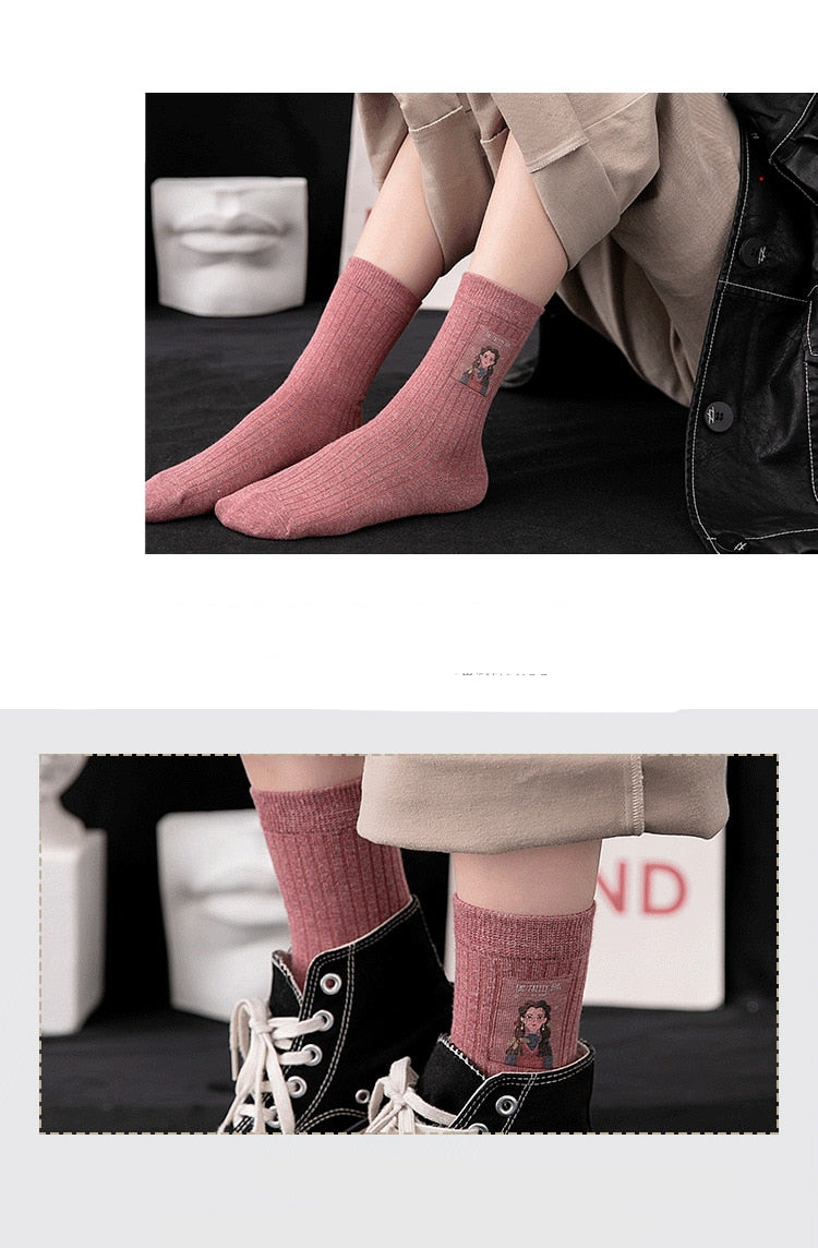 Cotton Women Long Socks 2022 Autumn Breathable Deodorant  New Cute Cartoon Fashion Brief Wild Trend Motion Cotton Socks Women HOPUS MY SOCKS Store