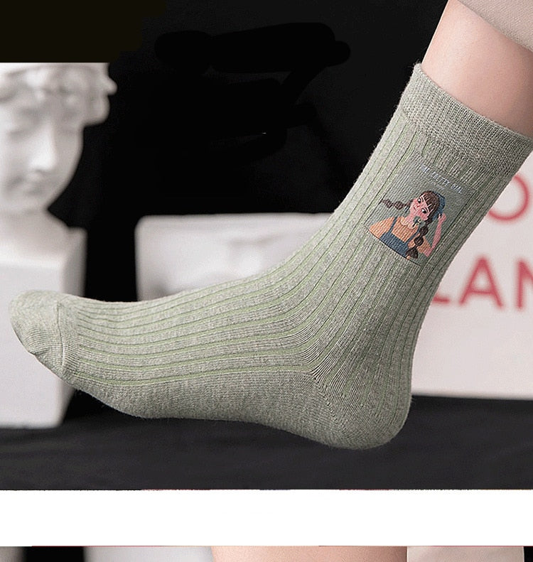 Cotton Women Long Socks 2022 Autumn Breathable Deodorant  New Cute Cartoon Fashion Brief Wild Trend Motion Cotton Socks Women HOPUS MY SOCKS Store