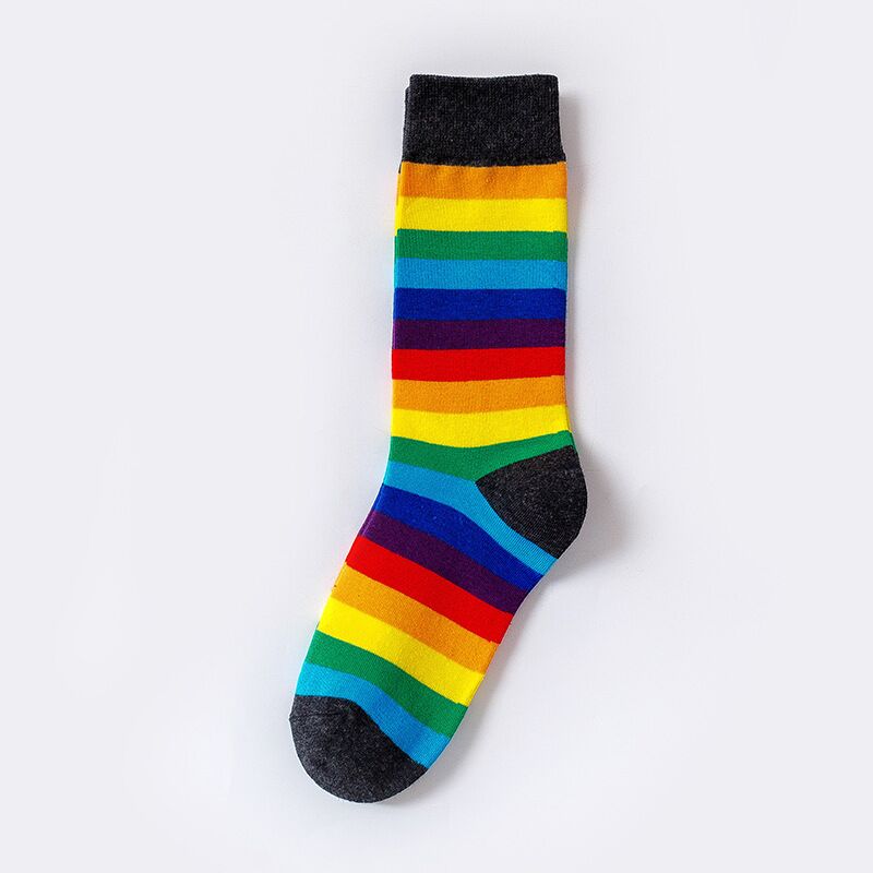 Rainbow Striped Casual Socks1 Pair Cotton Elasticity Sweat Women Long Sock Candy Colors Sporty Meias Retro Harajuku Casual Socks ShopOnlyDeal