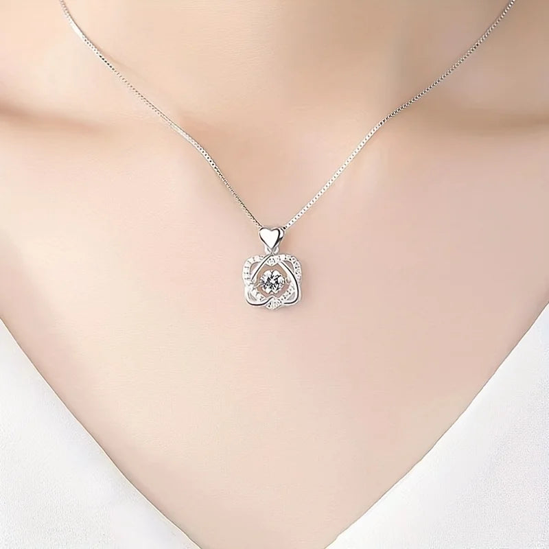 Heart Zircon Pendant Necklaces - Rose Flower Luxury Box, Ideal for Girlfriend, Best Gifts, 2023 New Trendy Women's Jewelry 🌹💖🎁 ShopOnlyDeal