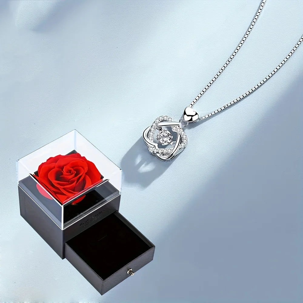 Heart Zircon Pendant Necklaces - Rose Flower Luxury Box, Ideal for Girlfriend, Best Gifts, 2023 New Trendy Women's Jewelry 🌹💖🎁 ShopOnlyDeal