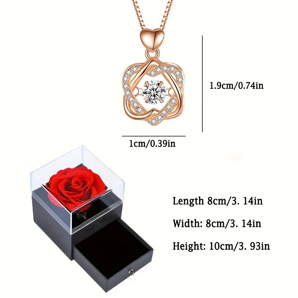 Heart Zircon Pendant Necklaces - Rose Flower Luxury Box, Ideal for Girlfriend, Best Gifts, 2023 New Trendy Women's Jewelry 🌹💖🎁 ShopOnlyDeal