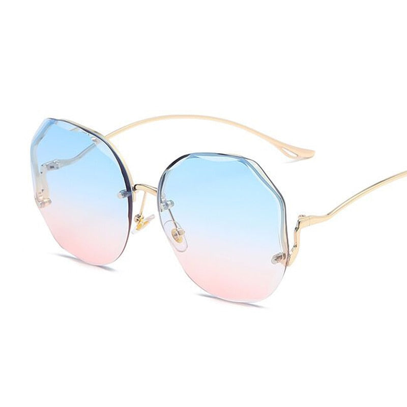 Sunglasses For Woman Luxury Round Gradient Women Metal Curved Temples Eyewear Ocean Rimless Fashion Sun Glasses Ladies UV400 ShopOnlyDeal