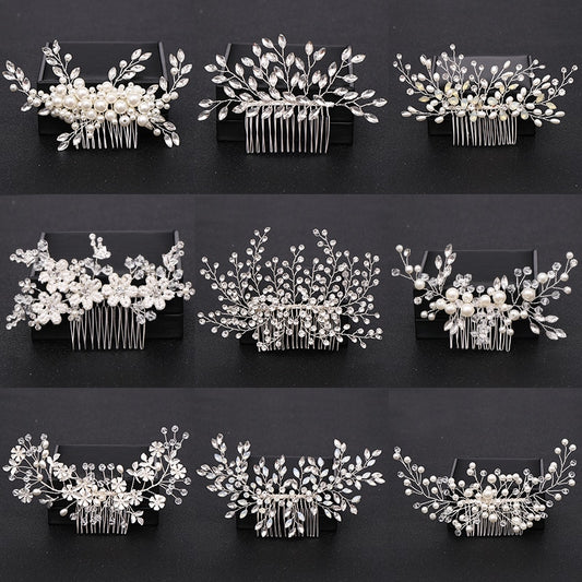 Silver Color Pearl Crystal Wedding Hair Combs Hair Accessories for Bridal Flower Headpiece Women Bride Hair ornaments Jewelry ShopOnlyDeal
