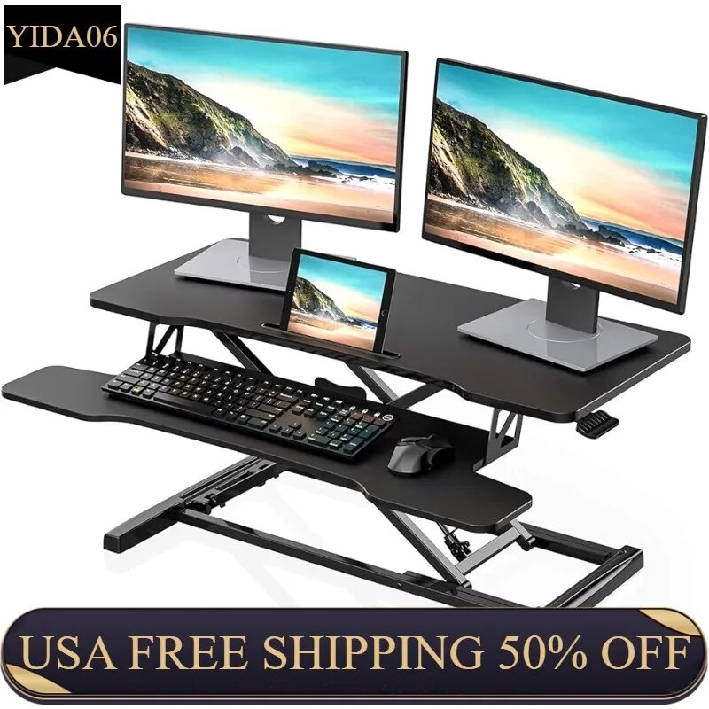 Height Adjustable Standing Desk 36” Wide Sit to Stand Converter Stand Up Desk Tabletop Workstation for Laptops Dual Monitor ShopOnlyDeal