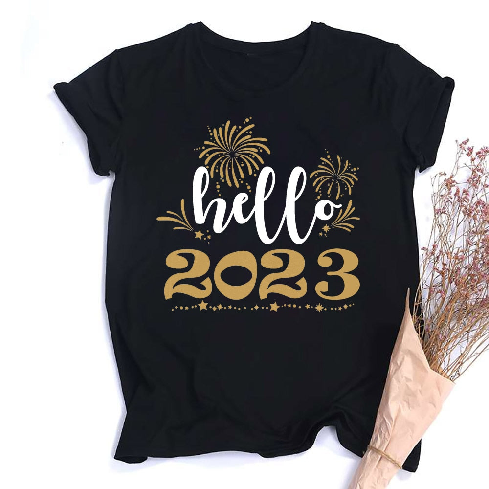 Hello 2023 Family Matching Outfits T-shirt New Year Party Clothing Daddy Mommy and Daughter Son +baby Romper T Shirt Family Look ShopOnlyDeal
