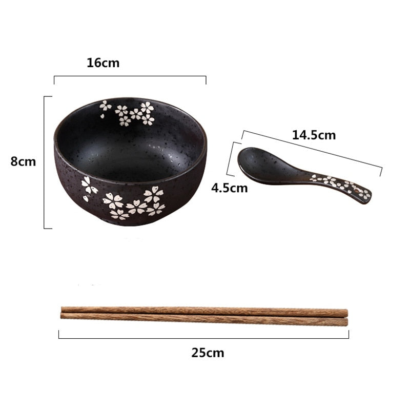 Japanese Style Rice Noodle Bowl with Lid Spoon and Chopstick Kitchen Tableware Ceramic Salad Soup Bowl Food Container Dinnerware ShopOnlyDeal