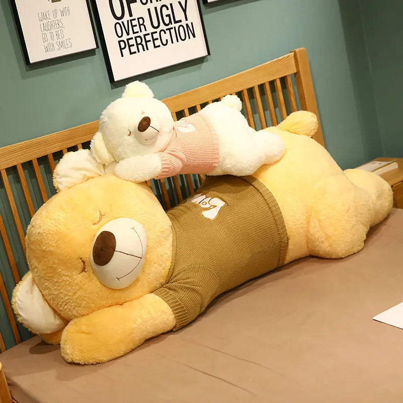 Giant Size Lying Teddy Plush Toy - Soft Sweater Bear Plush Pillow - Perfect Xmas Gift, Available in 80CM and 100CM ShopOnlyDeal