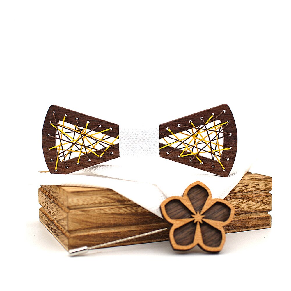 Wooden Bow Tie Set for Mens Handkerchief Wood Bowtie Brooches Wedding Party Cravate Homme Noeud Papillon ShopOnlyDeal