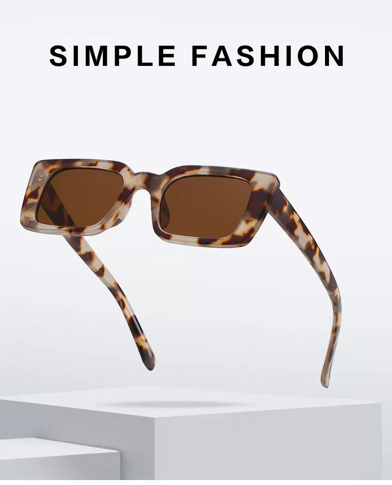 SO&EI Ins Popular Fashion Small Rectangle Sunglasses Women Retro Leopard Shades UV400 Men Trending Square Sun Glasses S&H Glasses Store