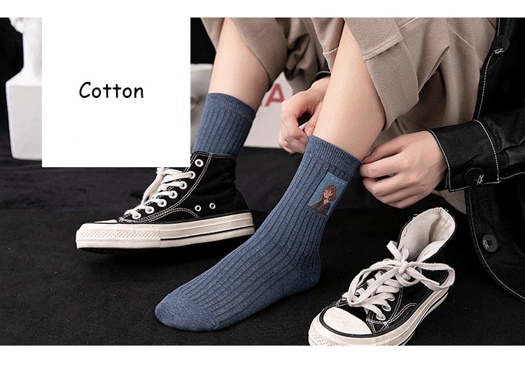 Cotton Women Long Socks 2022 Autumn Breathable Deodorant  New Cute Cartoon Fashion Brief Wild Trend Motion Cotton Socks Women HOPUS MY SOCKS Store