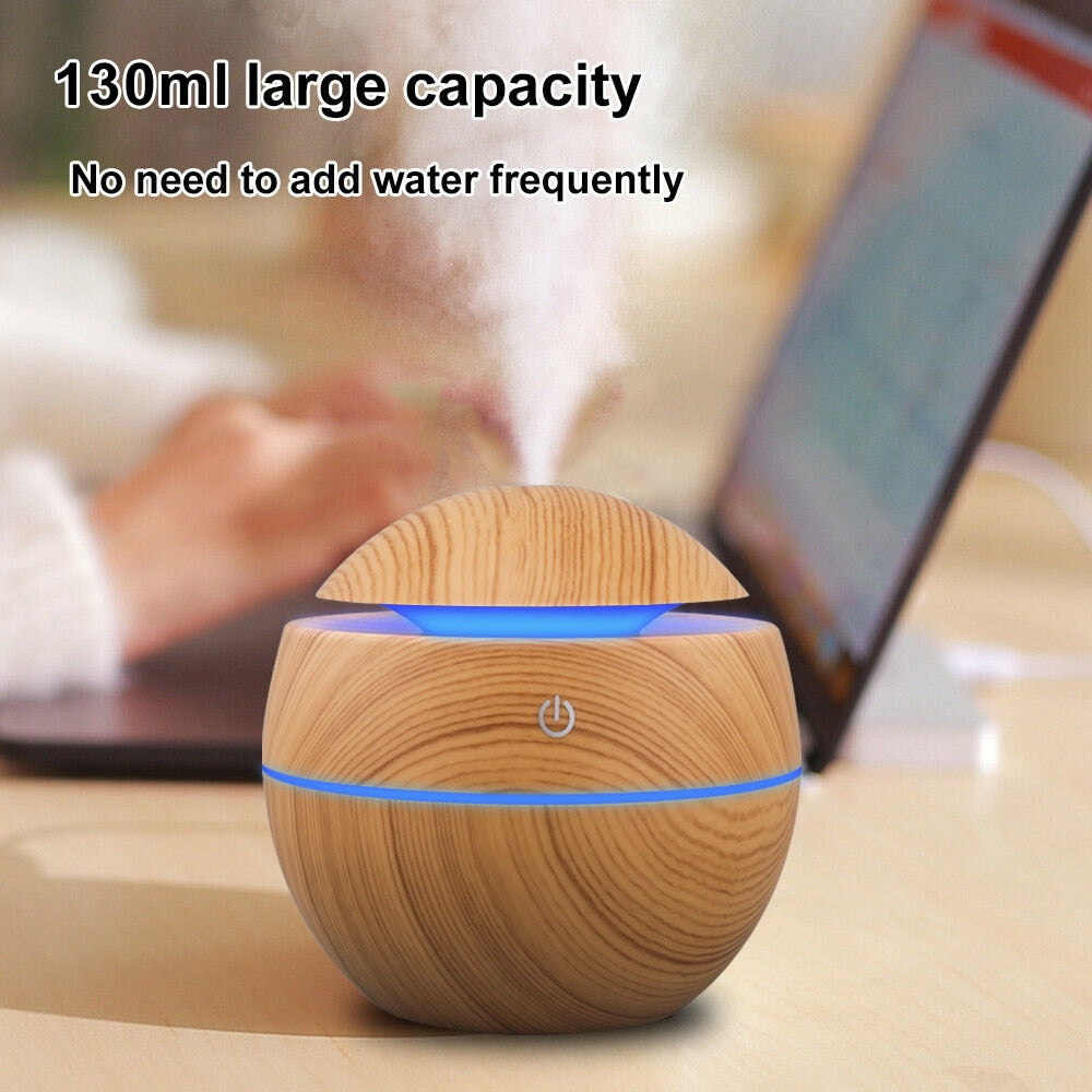 Wood Humidifier Electric Air Aroma Diffuser Ultrasonic 130ML Air Humidifier Essential Oil Aromatherapy Cool Mist Maker For Home ShopOnlyDeal