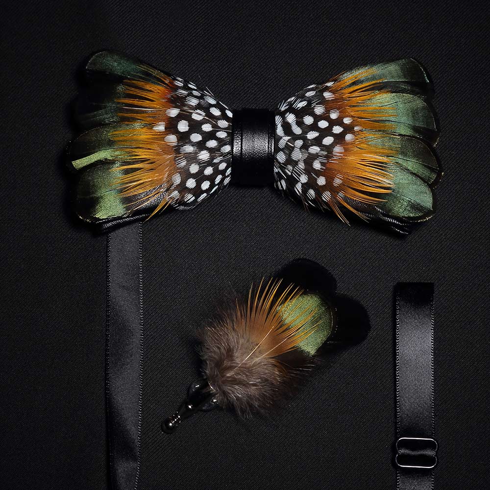 Bow Tie & Pin set handmade Natural Feather bowtie Gift Box Business Suit For Wedding Party Fashion Colorful Men's ShopOnlyDeal