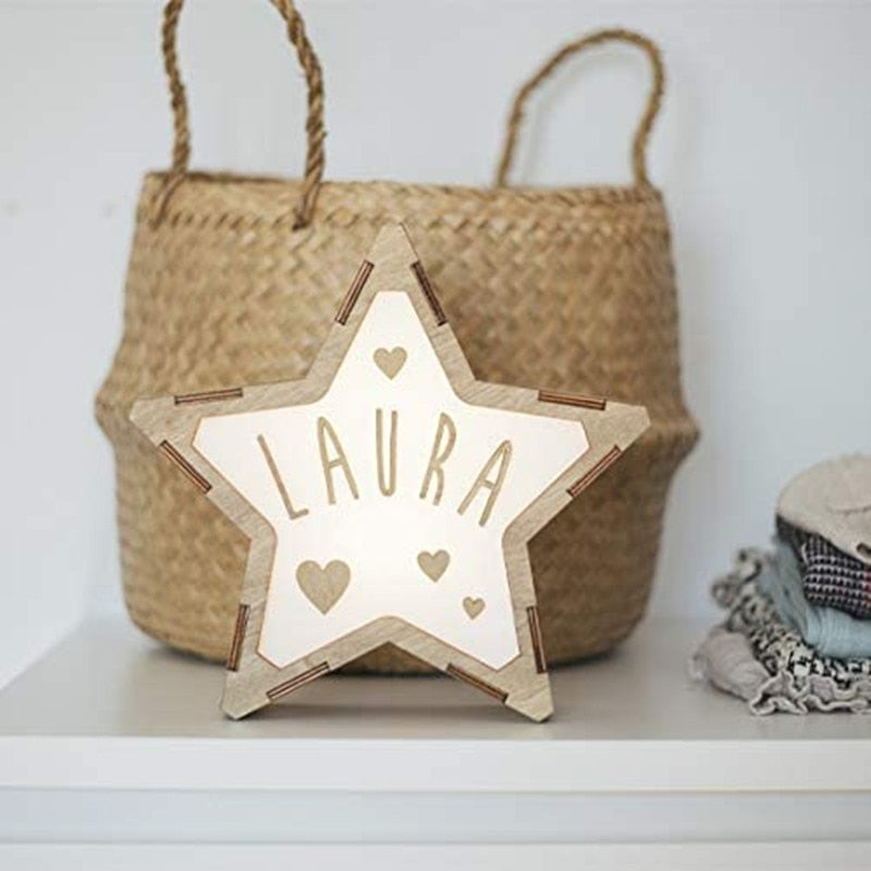 Personalized Wood Star Night Light USB Name / Text Custom Lamps For Baby Christmas Custom Wedding Gift Home Decor Decorative Lamp ShopOnlyDeal