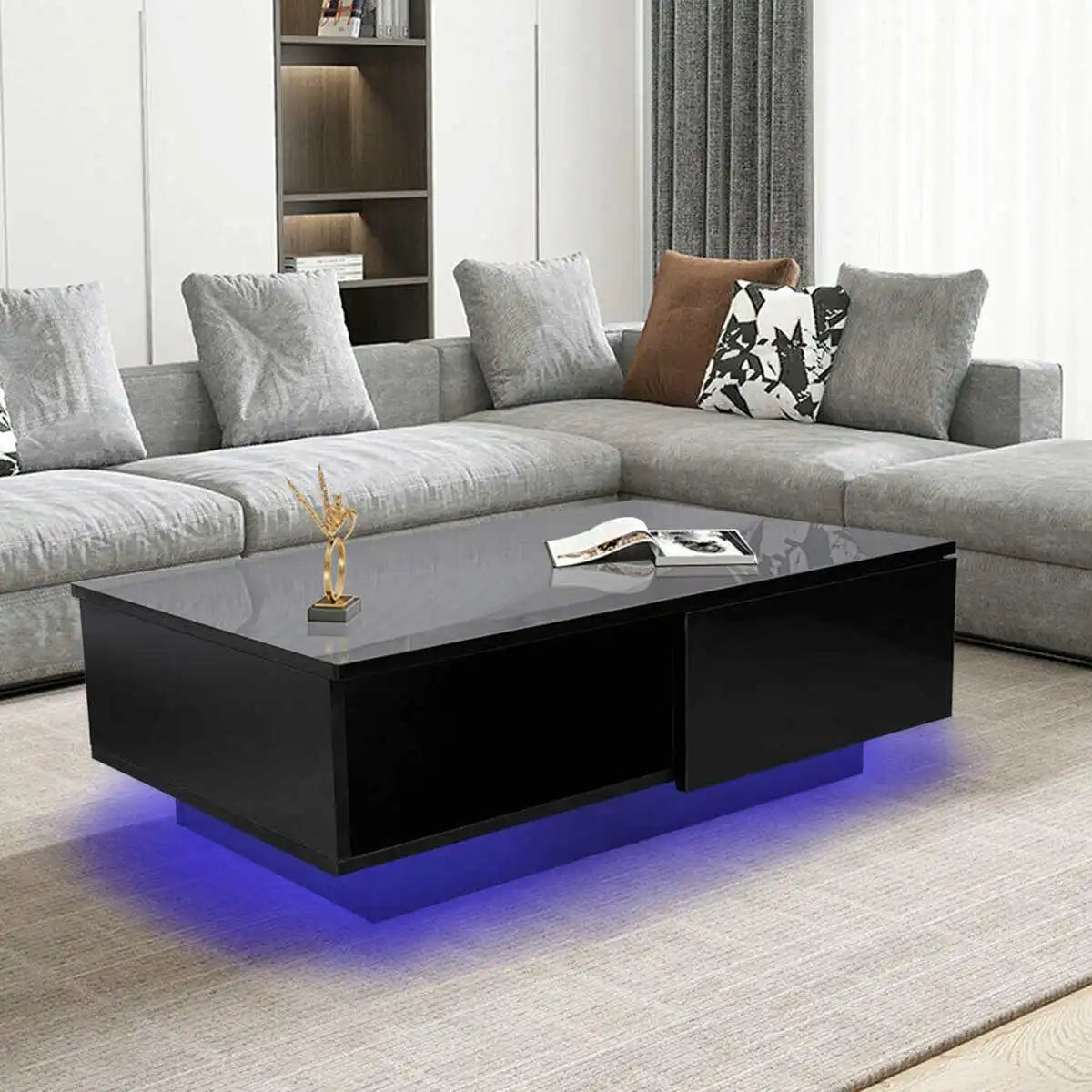 Nordic LED End Table High Gloss Coffee Tables RGB Nordic Modern Side Table Living Room Drawers Cabinet Storage Organizer Furniture ShopOnlyDeal