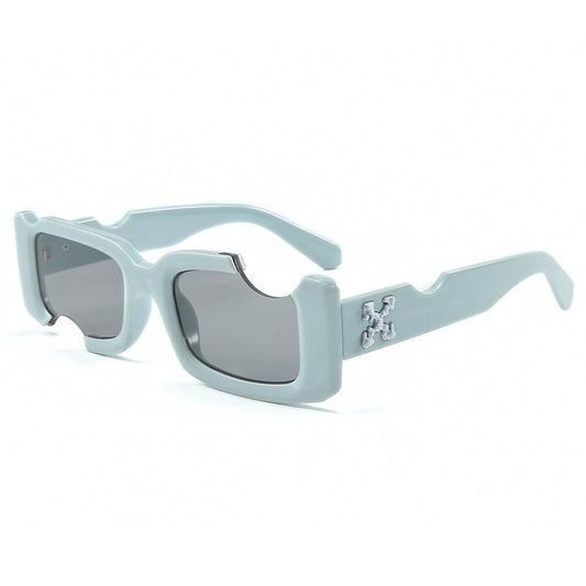 Hip-hop Square Sunglasses Women Men Off Notch Hole Design White Sun Glasses Blue Ladies Vintage Shados Eyewear UV Protection C8 ShopOnlyDeal