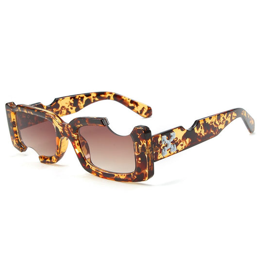 Hip-hop Square Sunglasses Women Men Off Notch Hole Design White Sun Glasses Blue Ladies Vintage Shados Eyewear UV Protection C5  Leopard Tea ShopOnlyDeal